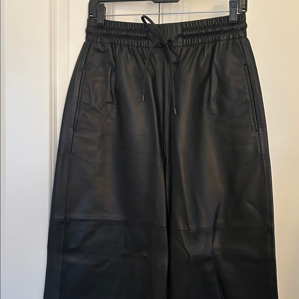 GRLFRND Black Wide Drawstring Genuine Leather Pants - Size Small - Black